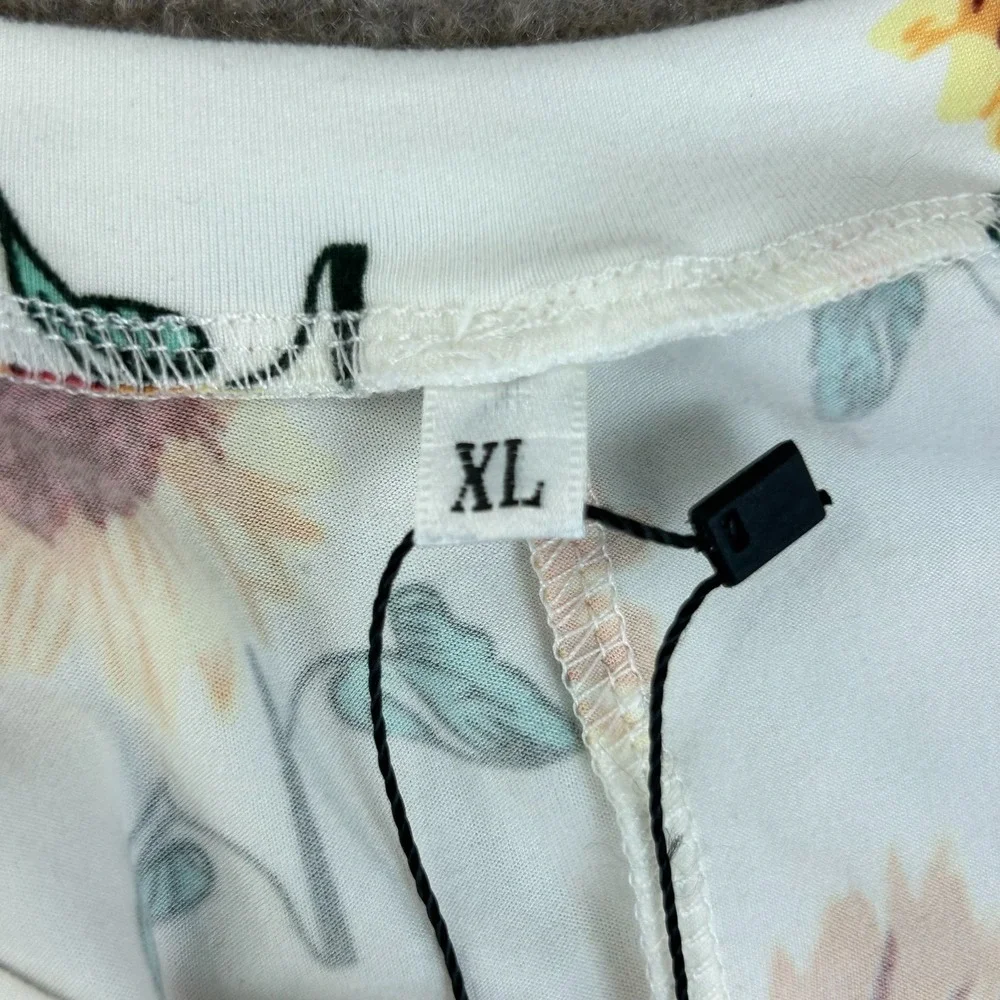 Molerani T Shirt Dress Women XL White Sunflower Print Stretch Round Neck Comfort